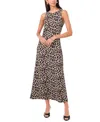 Vince Camuto Women's Leopard-print Sleeveless Keyhole-back Crewneck Maxi Dress In Rich Black