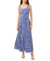 Vince Camuto Printed Square-neck Smocked-back Maxi Dress In Denim Navy