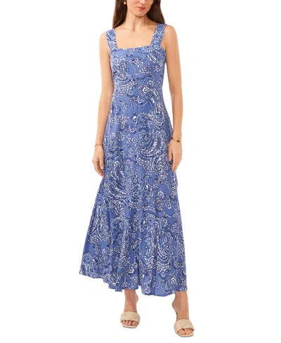 Vince Camuto Women's Printed Smocked Back Tiered Sleeveless Maxi Dress In Denim Navy