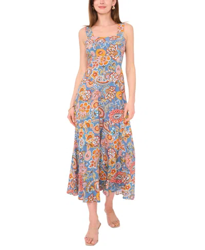 Vince Camuto Women's Printed Smocked Fit & Flare Maxi Dress In Storm