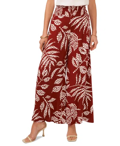 Vince Camuto Women's Printed Smocked-waist Pull-on Wide-leg Pants In Rust