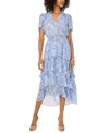 Vince Camuto Floral Tiered Flutter Sleeve Midi Dress In Lake Breeze