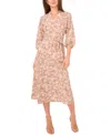 Vince Camuto Long Sleeve Tie Waist Dress In Multi