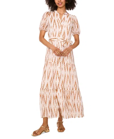 Vince Camuto Women's Printed Split-neck Button Maxi Dress In Brown