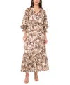 Vince Camuto Metallic Stripe Paisley Long Sleeve Maxi Dress In Cafe Sky