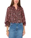 Vince Camuto Floral Metallic Split Neck Top In Rich Black