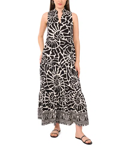 Vince Camuto Women's Printed Split-neck Tiered Maxi Dress In Black