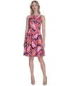 Vince Camuto Plus Size Printed Scuba Fit & Flare Dress In Pink