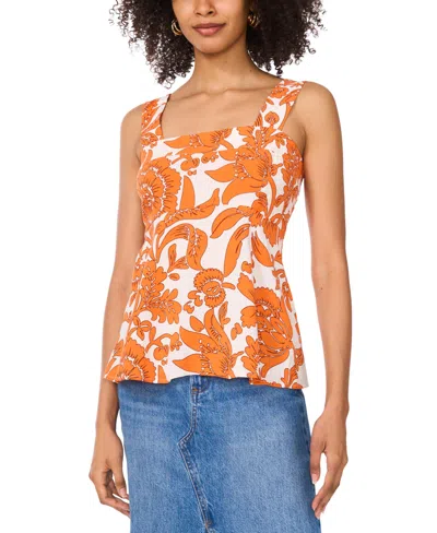 Vince Camuto Women's Printed Square-neck Sleeveless Top In Cayenne