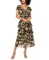 Vince Camuto Plus Size Floral-print Belted Maxi Dress In Rich Black