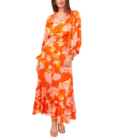 Vince Camuto Women's Printed Tie-neck Tiered Maxi Dress In Orange