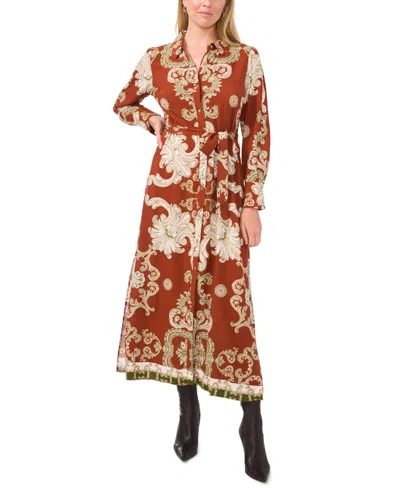 Vince Camuto Women's Paisley Tie-waist Maxi Shirtdress In Ginger