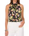 Vince Camuto Floral Sleeveless Top In Rich Black