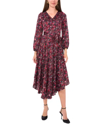 Vince Camuto Women's Printed V-neck Asymmetrical-hem Maxi Dress In Deep Sangria