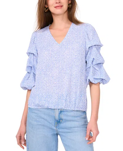 Vince Camuto Printed Bubble Sleeve Top In Blue