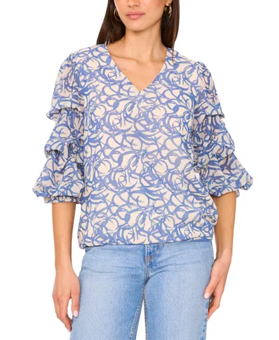 Vince Camuto Women's Printed V-neck Lantern-sleeve Top