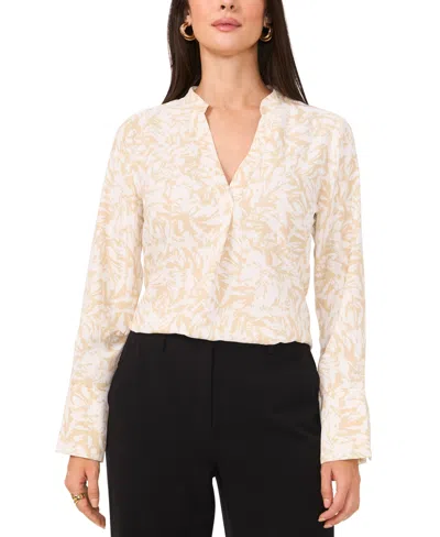 Vince Camuto Women's Printed V-neck Long-sleeve Top In Natural Sand