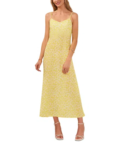 Vince Camuto Women's Printed V-neck Spaghetti-strap Midi Dress In Bright Lemon