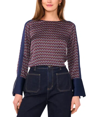 Vince Camuto Women's Printed Wide-cuff Blouse In Blue