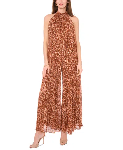 Vince Camuto Women's Printed Wide-leg Halter Jumpsuit In Brown