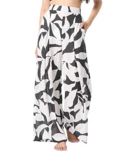 Vince Camuto Womens Printed Bandeau Bikini Top Cover Up Pants In Black,white