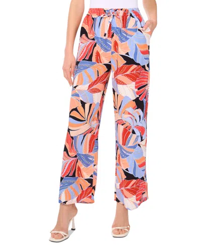 Vince Camuto Women's Tropical-print Drawstring-waist Wide-leg Pants, Xs-3x In Serene Sky