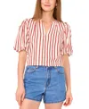 Vince Camuto Stripe Puff Sleeve Top In Pink