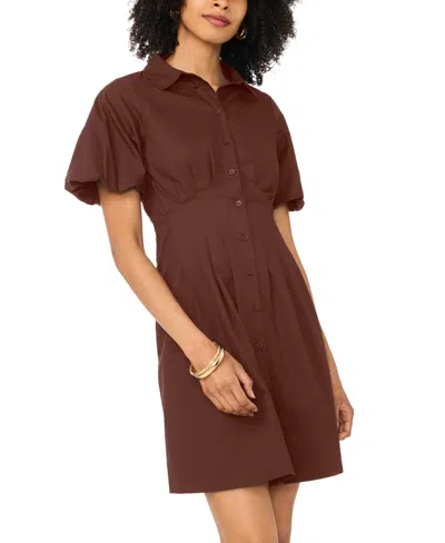 Vince Camuto Women's Puff-sleeve Corset Cotton Mini Dress In Brown