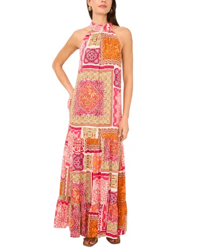 Vince Camuto Women's Quilt-print Mock-neck Maxi Dress