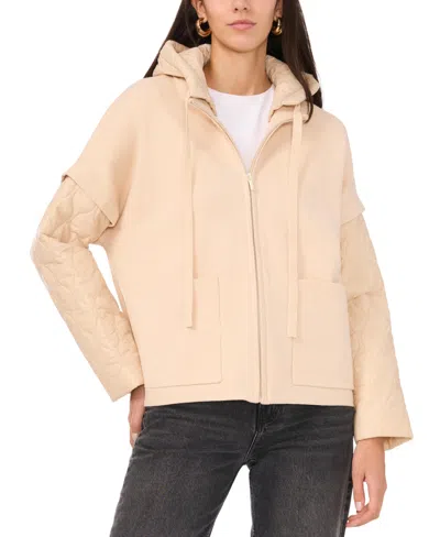 Vince Camuto Women's Quilted-sleeve Mixed-media Jacket In Stone