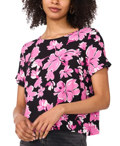 Vince Camuto Women's Rolled-cuff Printed Blouse In Violet Blush