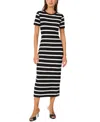 Vince Camuto Stripe Rib Sweater Midi Dress In Rich Black