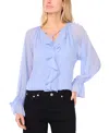 Vince Camuto Ruffled Front Long Sleeve Blouse In Blue