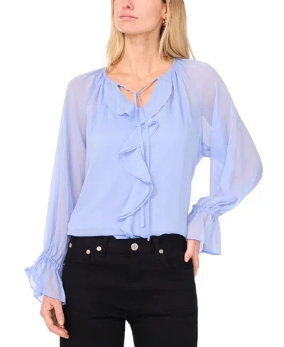 Vince Camuto Women's Ruffle-front Long-sleeve Blouse In Blue