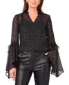 Vince Camuto Metallic Print Ruffle Sleeve Chiffon Top In Black