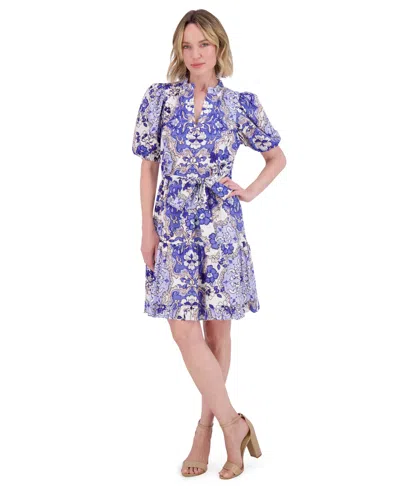 Vince Camuto Puffy Sleeve Print Minidress In Multi