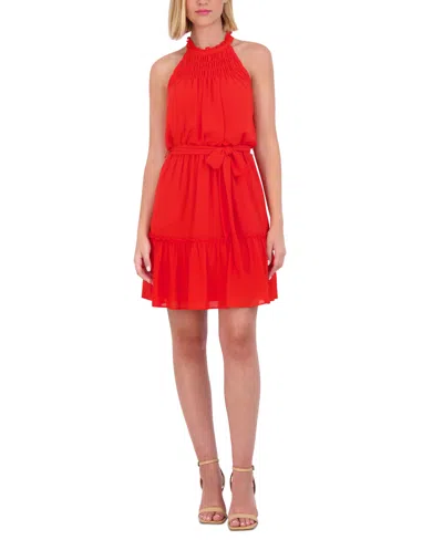 VINCE CAMUTO WOMEN'S RUFFLED HALTER FIT & FLARE DRESS