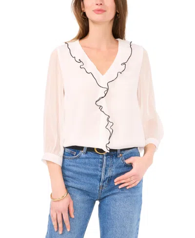Vince Camuto Women's Ruffled Piping 3/4-sleeve Relaxed Blouse In New Ivory