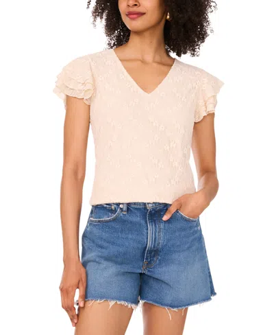 Vince Camuto Women's Ruffled-sleeve V-neck Lace Top In Brown