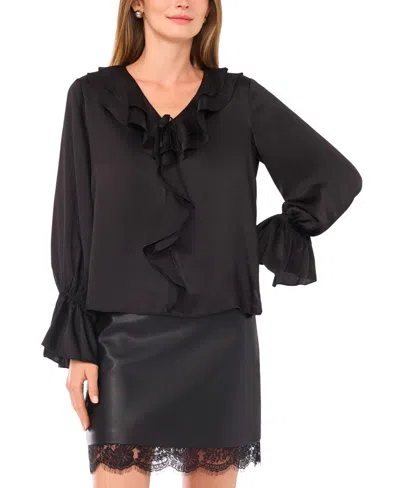 Vince Camuto Women's Ruffled V-neck Bell-sleeve Blouse In Black