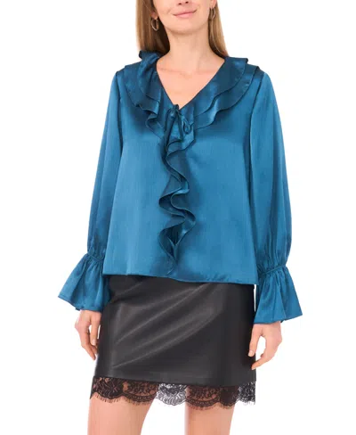 Vince Camuto Women's Ruffled V-neck Bell-sleeve Blouse In Blue
