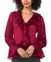 Vince Camuto Ruffle Detail Textured Top In Deep Sangria