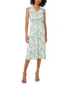 Vince Camuto Floral Print Ruffle Smocked Waist Midi Dress In Brook Green