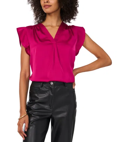 Vince Camuto Women's Satin Flutter-sleeve V-neck Top In Firecly Fuchsia
