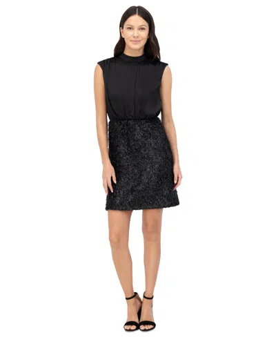 Vince Camuto Women's Satin Mock-neck Shimmering Dress In Blk