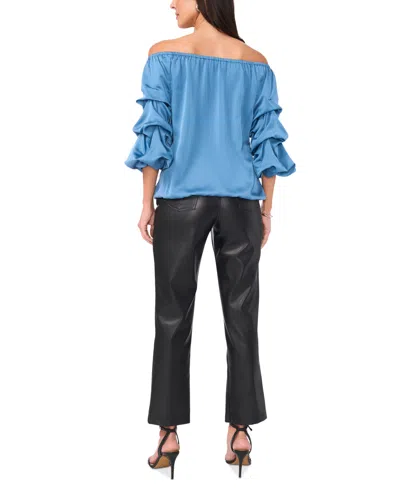 Vince Camuto Women's Satin Off-the-shoulder Bubble 3/4-sleeve Tie-front Blouse In True Blue