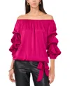 Vince Camuto Off The Shoulder Bubble Sleeve Satin Top In Fircely Fuchsia