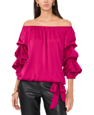 VINCE CAMUTO WOMEN'S SATIN OFF-THE-SHOULDER BUBBLE 3/4-SLEEVE TIE-FRONT BLOUSE