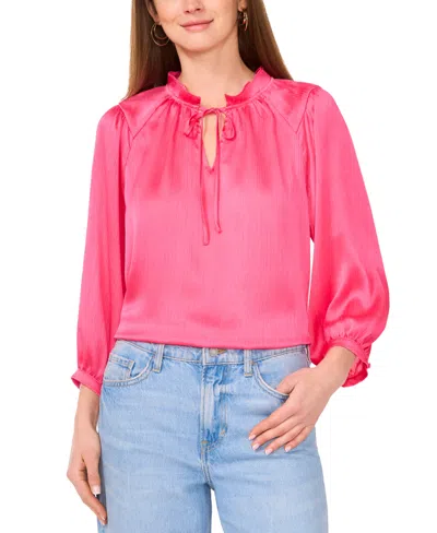 Vince Camuto Women's Satin Split-neck Peasant Top In Pink Bliss