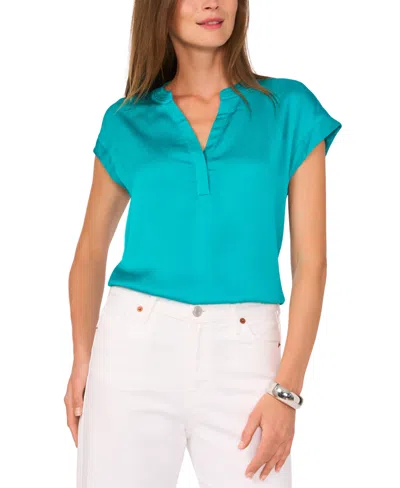 Vince Camuto Women's Satin Split-neck Top In Cool Lapis